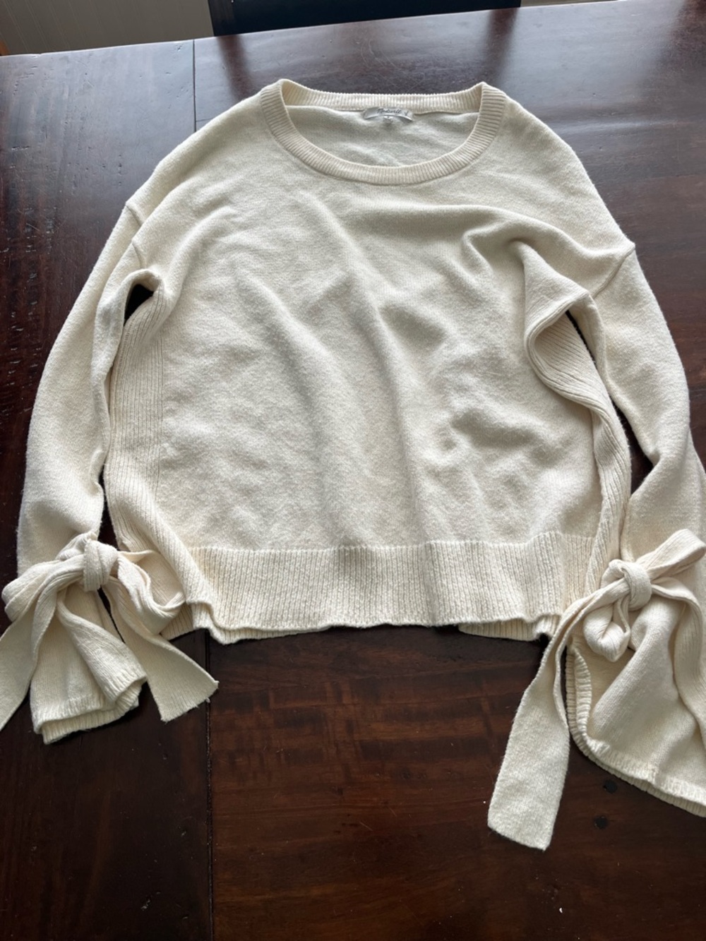 Madewell Cream Crewneck Sweater with Tie Sleeves
